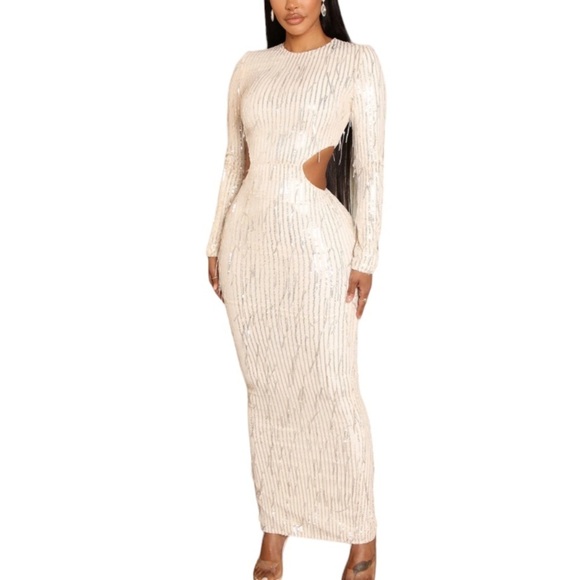 FASHION NOVA Nude Giving Details Sequin Maxi Dress - Picture 4 of 15